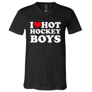 I Love Hot Hockey I Heart Hot Hockey V-Neck T-Shirt