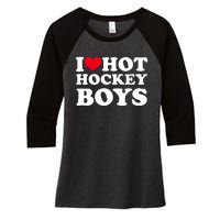 I Love Hot Hockey I Heart Hot Hockey Women's Tri-Blend 3/4-Sleeve Raglan Shirt