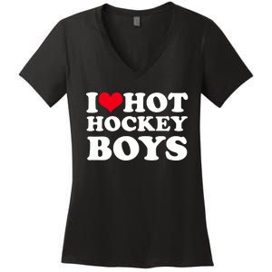 I Love Hot Hockey I Heart Hot Hockey Women's V-Neck T-Shirt