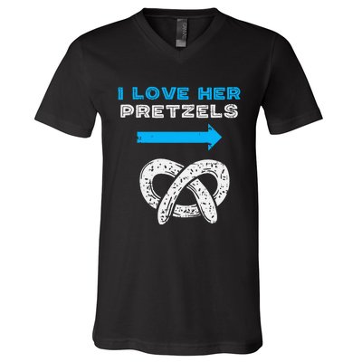 I Love Her Pretzels Matching Couple Oktoberfest Boyfriend V-Neck T-Shirt