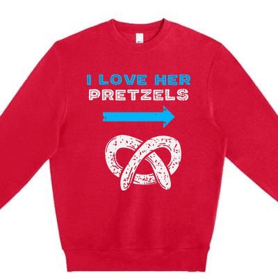 I Love Her Pretzels Matching Couple Oktoberfest Boyfriend Premium Crewneck Sweatshirt