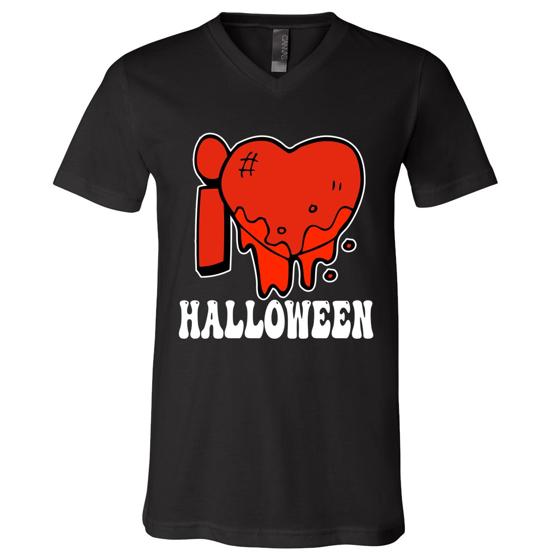 I Love Halloween Creepy Heart V-Neck T-Shirt