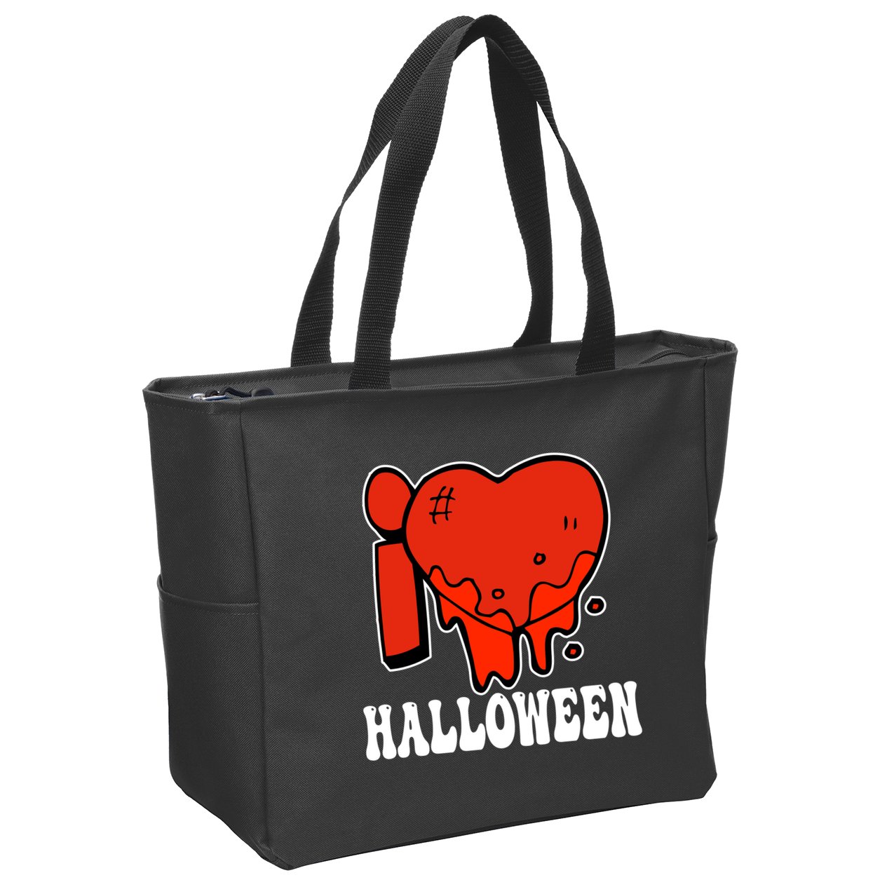 I Love Halloween Creepy Heart Zip Tote Bag