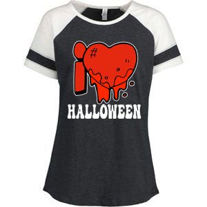 I Love Halloween Creepy Heart Enza Ladies Jersey Colorblock Tee