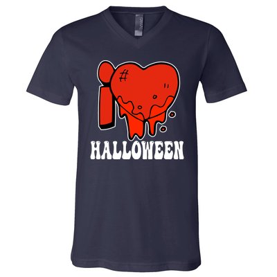 I Love Halloween Creepy Heart V-Neck T-Shirt