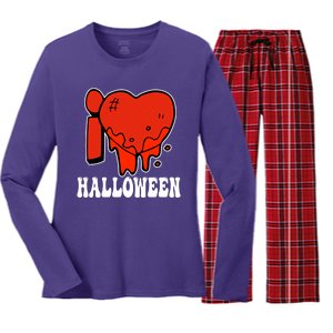 I Love Halloween Creepy Heart Women's Long Sleeve Flannel Pajama Set 