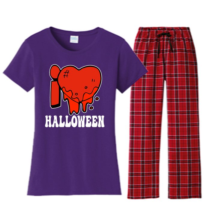 I Love Halloween Creepy Heart Women's Flannel Pajama Set