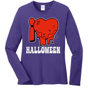 I Love Halloween Creepy Heart Ladies Long Sleeve Shirt