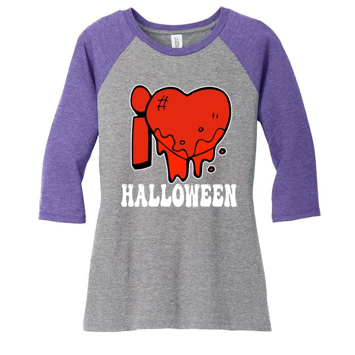 I Love Halloween Creepy Heart Women's Tri-Blend 3/4-Sleeve Raglan Shirt