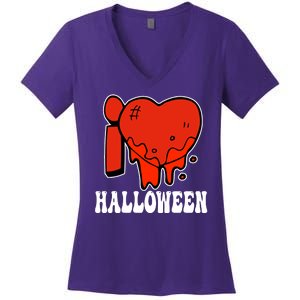 I Love Halloween Creepy Heart Women's V-Neck T-Shirt