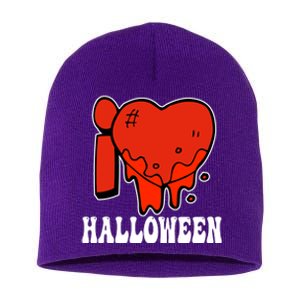 I Love Halloween Creepy Heart Short Acrylic Beanie