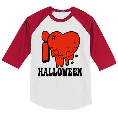 I Love Halloween Creepy Heart Kids Colorblock Raglan Jersey