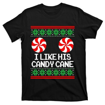 I Like His Candy Cane Christmas Sweater Couples Matching T-Shirt