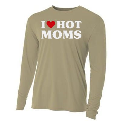 I Love Hot Moms T Funny Red Heart Love Moms Cooling Performance Long Sleeve Crew