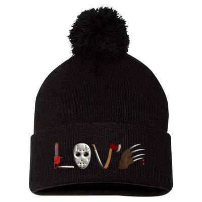 I Love Horror Movies Scary Movie Pom Pom 12in Knit Beanie