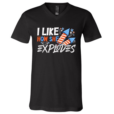 I Like How She Explodes, I Like How He Bangs, 4th of July V-Neck T-Shirt