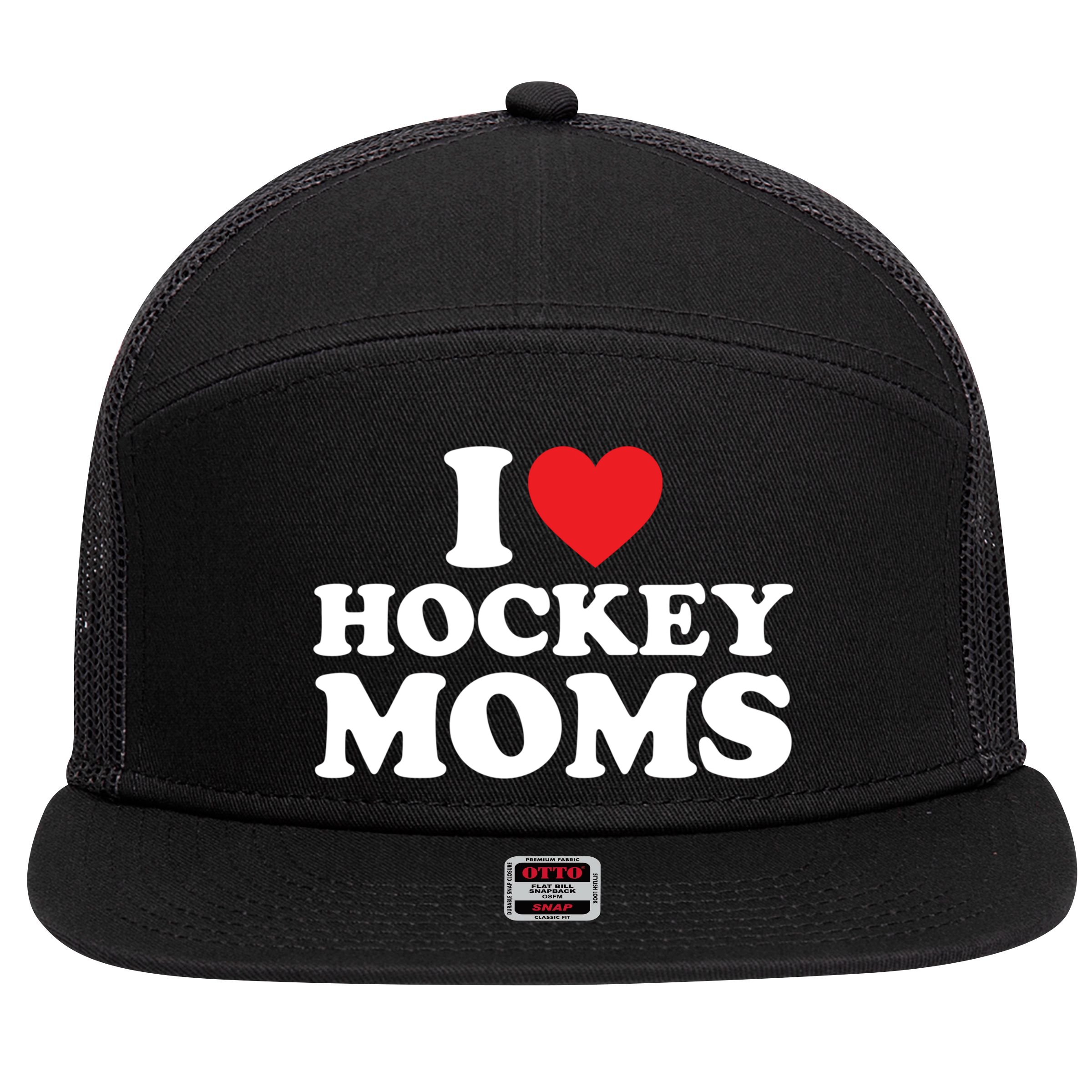 I Love Hockey Moms Meaningful Gift I Heart Hockey Moms Cute Gift 7 Panel Mesh Trucker Snapback Hat