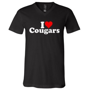 I Love Heart Cougars Sexy Older Women V-Neck T-Shirt