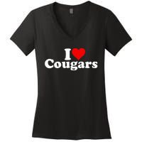 I Love Heart Cougars Sexy Older Women Women's V-Neck T-Shirt