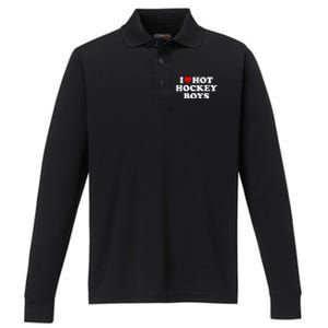 I Love Hot Hockey Gift Performance Long Sleeve Polo