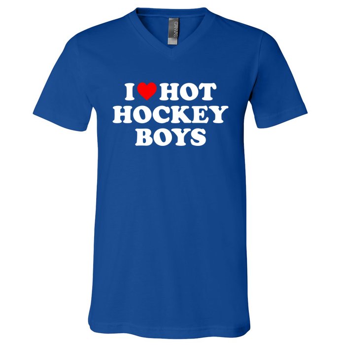 I Love Hot Hockey Gift V-Neck T-Shirt