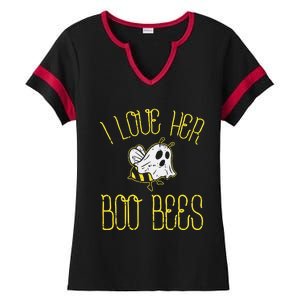 I Love Her Boo Bees Couples Halloween Ladies Halftime Notch Neck Tee