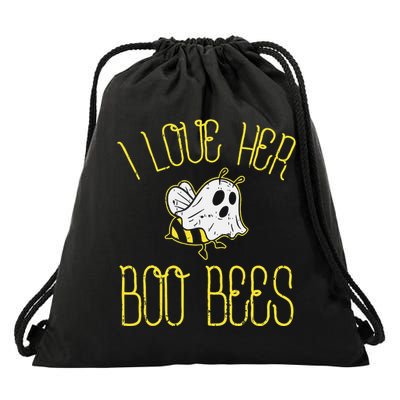 I Love Her Boo Bees Couples Halloween Drawstring Bag