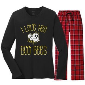 I Love Her Boo Bees Couples Halloween Women's Long Sleeve Flannel Pajama Set 