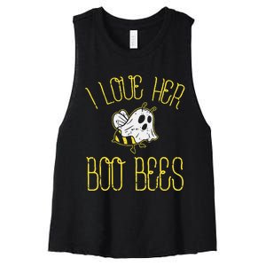 I Love Her Boo Bees Couples Halloween Women's Racerback Cropped Tank