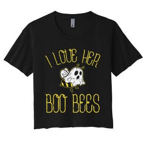 I Love Her Boo Bees Couples Halloween Women's Crop Top Tee