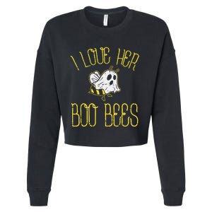 I Love Her Boo Bees Couples Halloween Cropped Pullover Crew