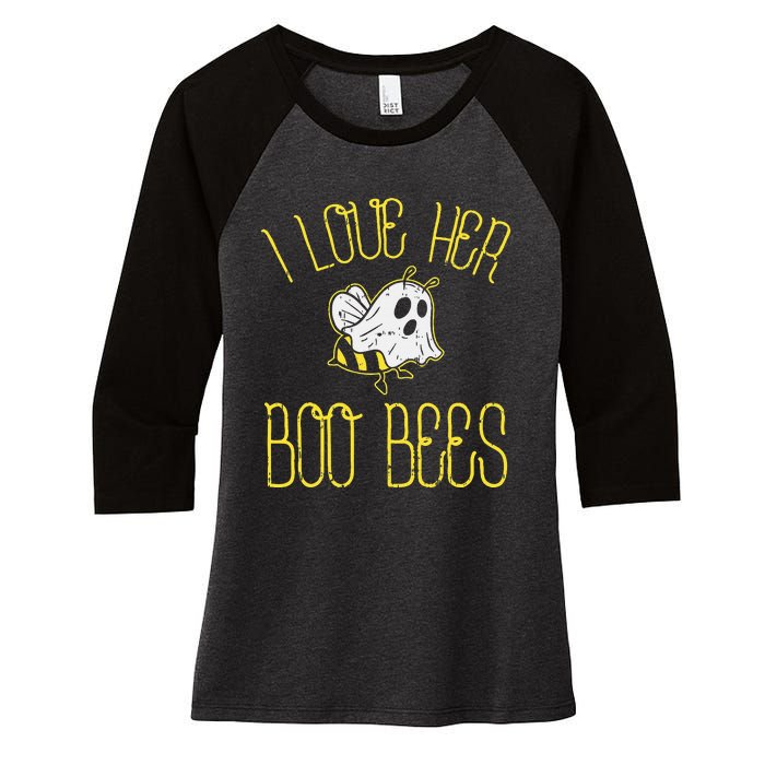 I Love Her Boo Bees Couples Halloween Women's Tri-Blend 3/4-Sleeve Raglan Shirt