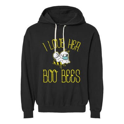 I Love Her Boo Bees Face Mask Matching Couple Garment-Dyed Fleece Hoodie