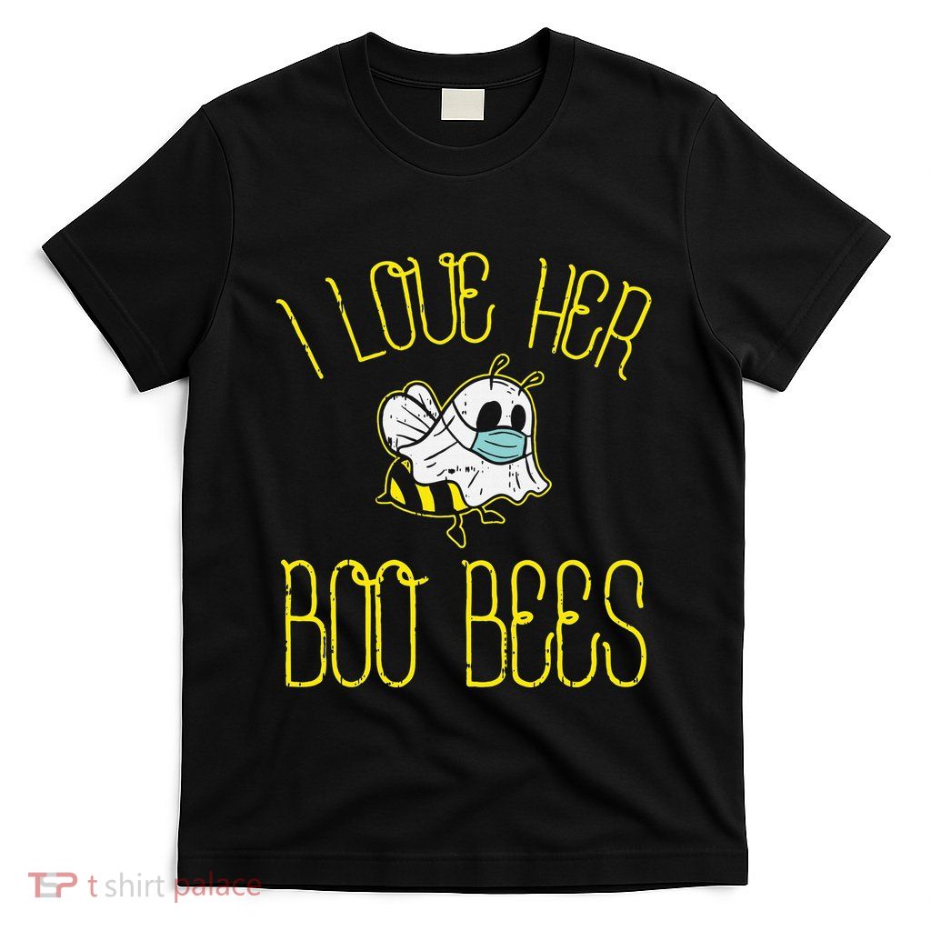 I Love Her Boo Bees Face Mask Matching Couple T-Shirt