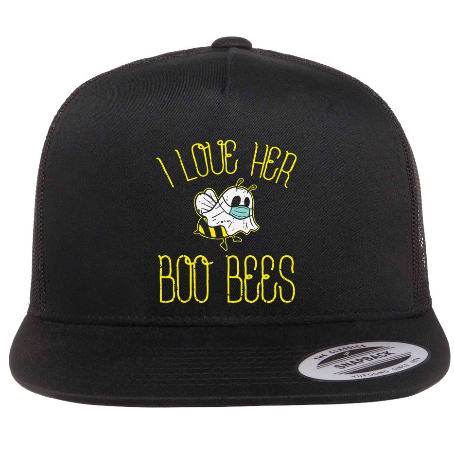 I Love Her Boo Bees Face Mask Matching Couple Flat Bill Trucker Hat