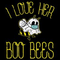 I Love Her Boo Bees Face Mask Matching Couple Flat Bill Trucker Hat