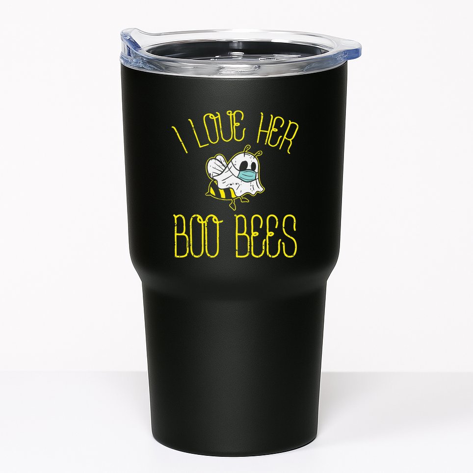 I Love Her Boo Bees Face Mask Matching Couple Tumbler