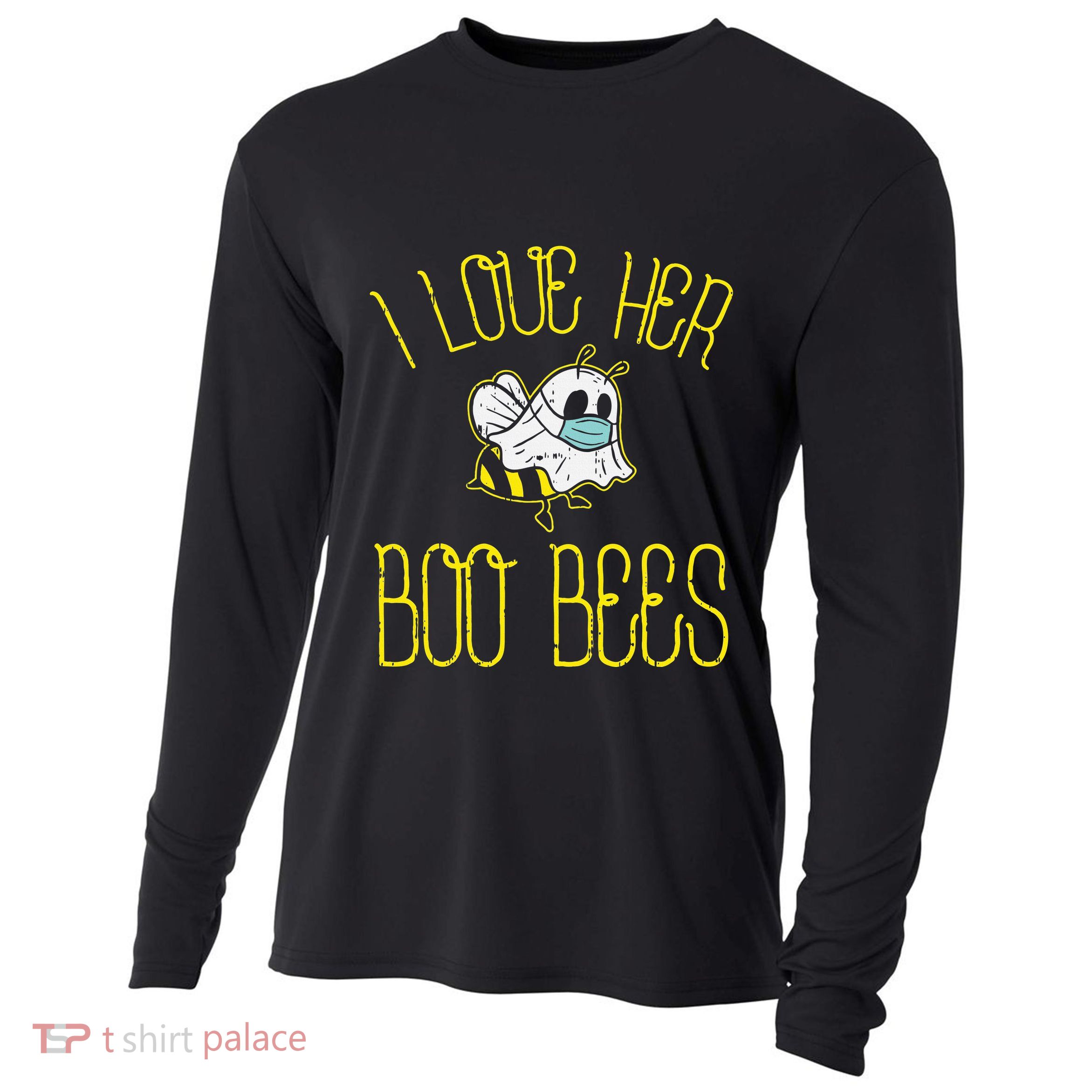 I Love Her Boo Bees Face Mask Matching Couple Cooling Performance Long Sleeve Crew