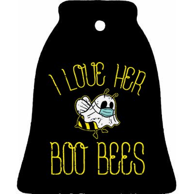 I Love Her Boo Bees Face Mask Matching Couple Ceramic Bell Ornament