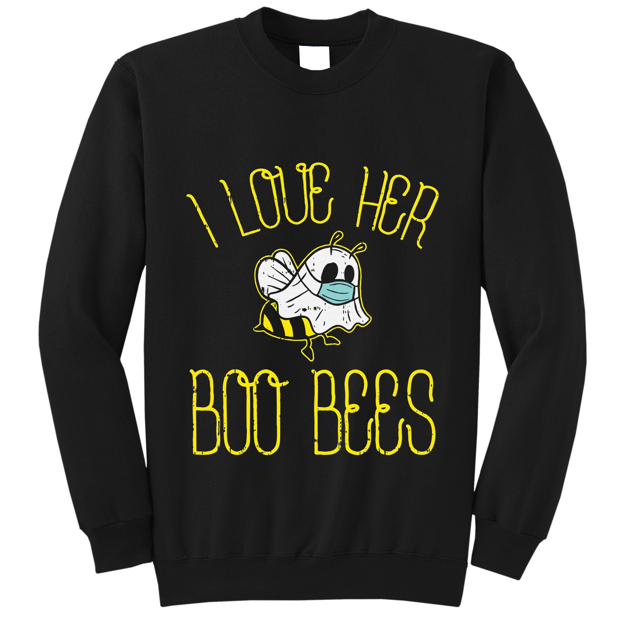 I Love Her Boo Bees Face Mask Matching Couple Tall Sweatshirt