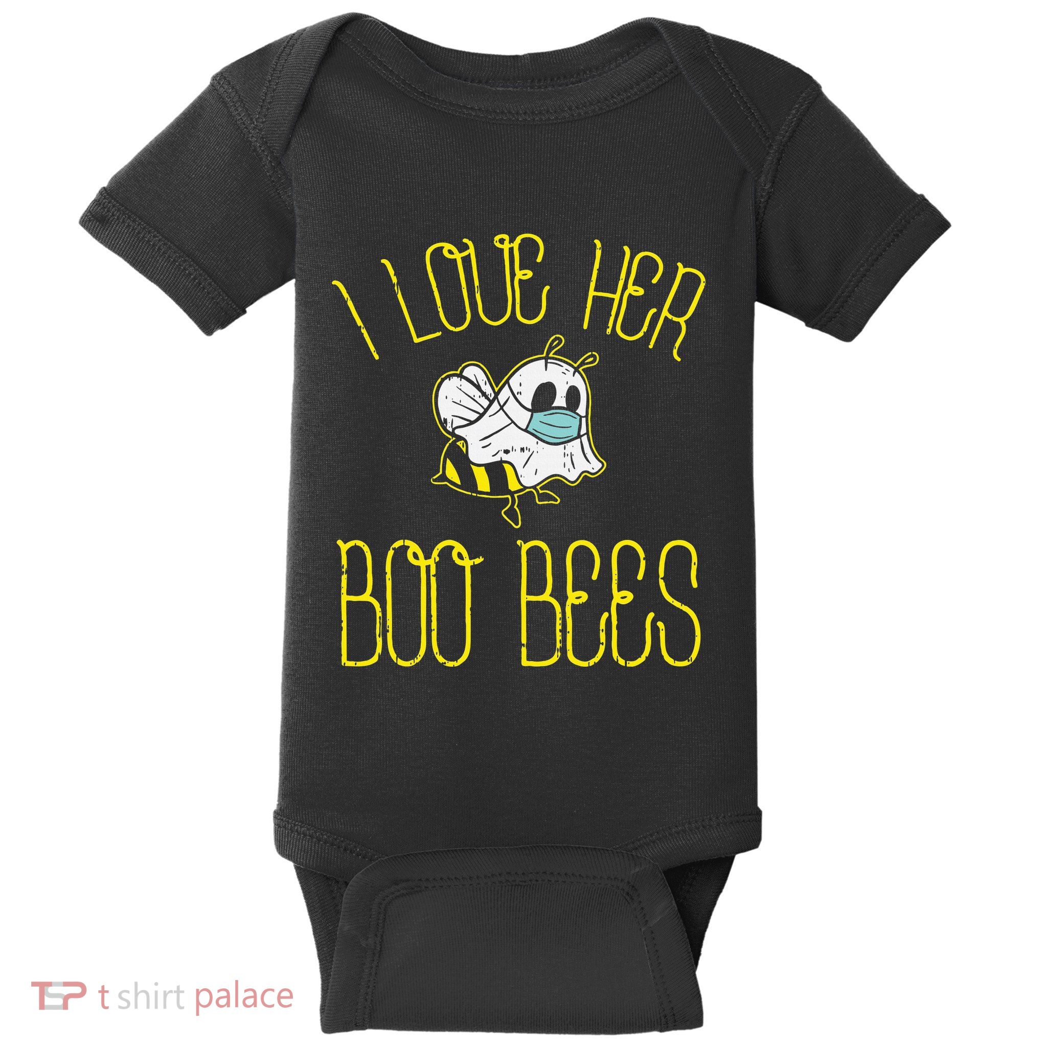 I Love Her Boo Bees Face Mask Matching Couple Baby Bodysuit