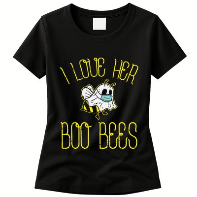I Love Her Boo Bees Face Mask Matching Couple Womens T-Shirt