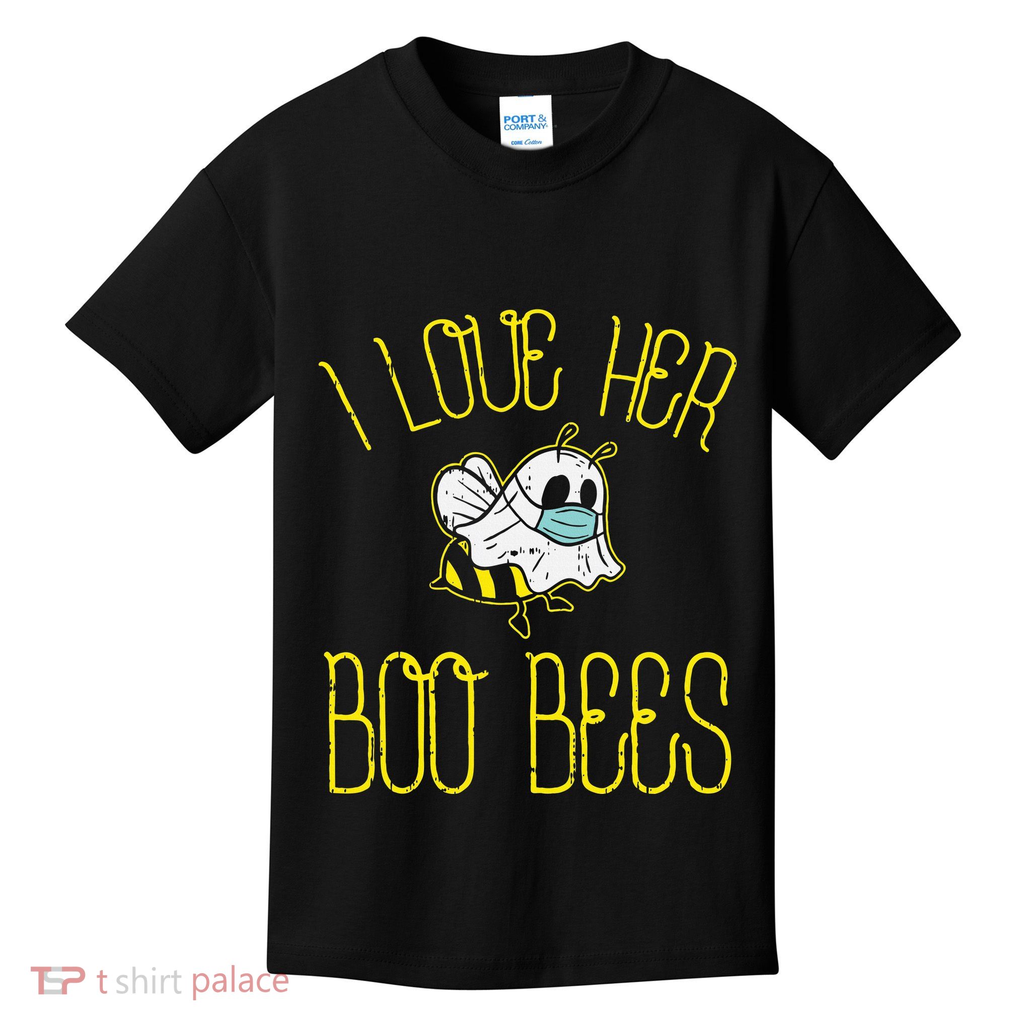 I Love Her Boo Bees Face Mask Matching Couple Kids T-Shirt