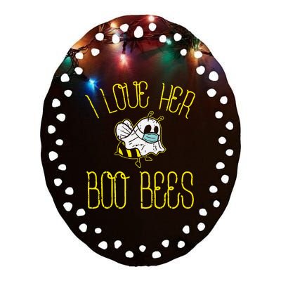 I Love Her Boo Bees Face Mask Matching Couple Ceramic Oval Ornament