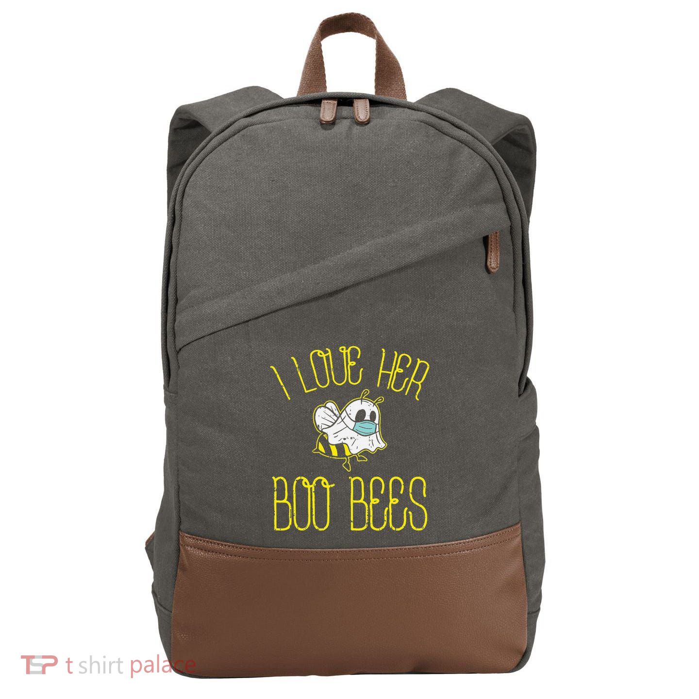 I Love Her Boo Bees Face Mask Matching Couple Cotton Canvas Backpack