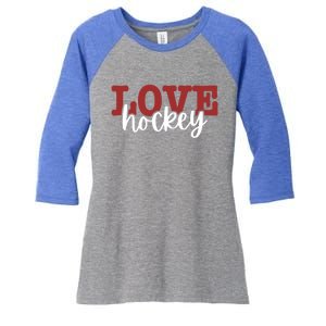 I Love Hockey Gift Women's Tri-Blend 3/4-Sleeve Raglan Shirt