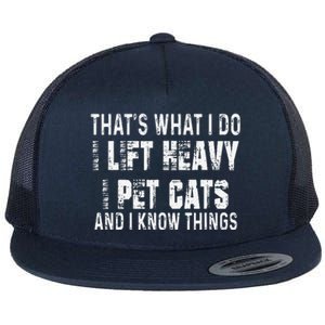 I Lift Heavy Pet Cats And Know Things Funny Gym Flat Bill Trucker Hat