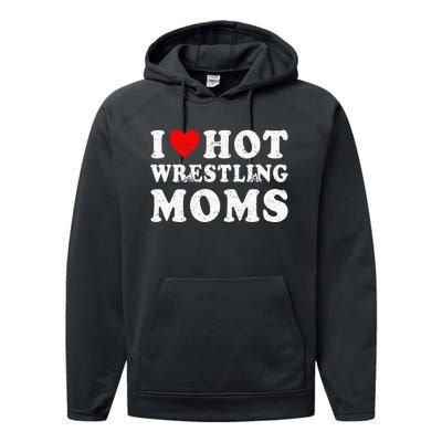 I Love Hot Wrestling Moms Cute Red Heart Love Moms Wrestler Performance Fleece Hoodie