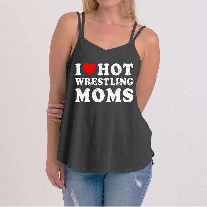 I Love Hot Wrestling Moms Cute Red Heart Love Moms Wrestler Women's Strappy Tank