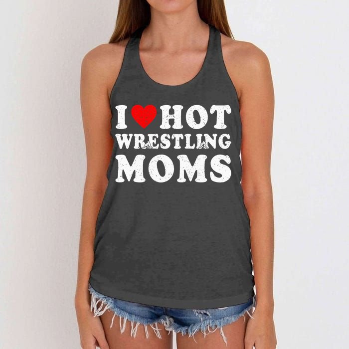 I Love Hot Wrestling Moms Cute Red Heart Love Moms Wrestler Women's Knotted Racerback Tank